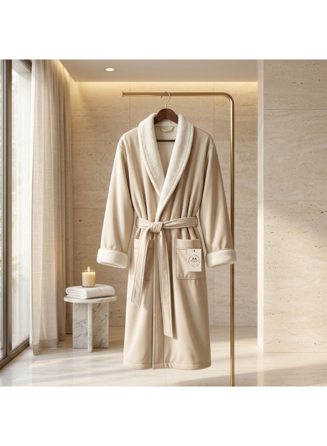 TM HOME Original TM Home Products - Royal VIP Unisex Bathrobe - Beige - Ultra Absorbent Microfiber Inner with Natural Satin Cotton Outer - Luxury Hotel Style Robe - Image 5