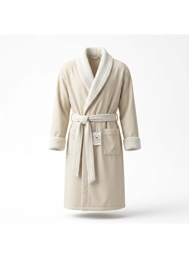 TM HOME Original TM Home Products - Royal VIP Unisex Bathrobe - Beige - Ultra Absorbent Microfiber Inner with Natural Satin Cotton Outer - Luxury Hotel Style Robe - Image 2