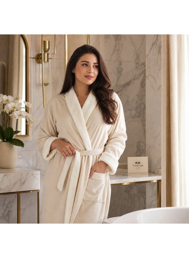 TM HOME Original TM Home Products - Royal VIP Unisex Bathrobe - Beige - Ultra Absorbent Microfiber Inner with Natural Satin Cotton Outer - Luxury Hotel Style Robe - Image 4