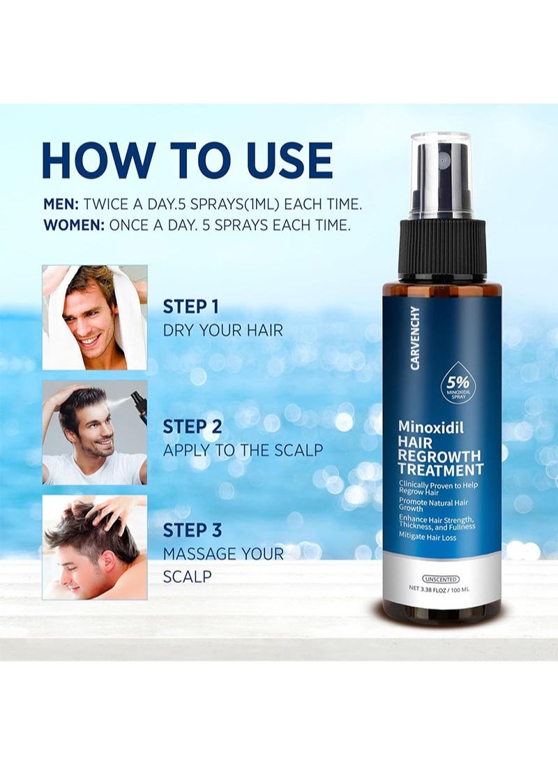 CARVENCHY - Hair Growth Serum 5% Minoxidil for Men and Women,Hair Regrowth Treatment for Stronger Thicker Longer Hair - With Biotin - Help to Stop Thinning and Loss Hair 3.38fl.oz/100ml - Image 1