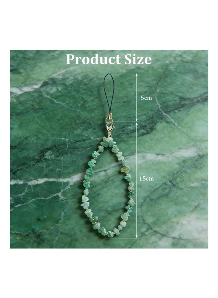 Lucky Star Phone Charm, Natural Crystal Beaded Charms Lanyard, Anti- Lost Charm Wrist Strap Phone Lanyard Wrist Strap Keychain for Wallet Handbag Camera Cell Decoration-Green Quartz - Image 2