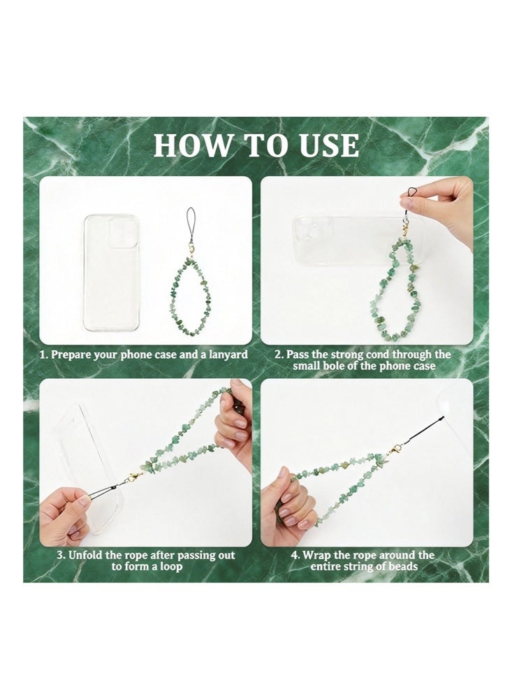 Lucky Star Phone Charm, Natural Crystal Beaded Charms Lanyard, Anti- Lost Charm Wrist Strap Phone Lanyard Wrist Strap Keychain for Wallet Handbag Camera Cell Decoration-Green Quartz - Image 3