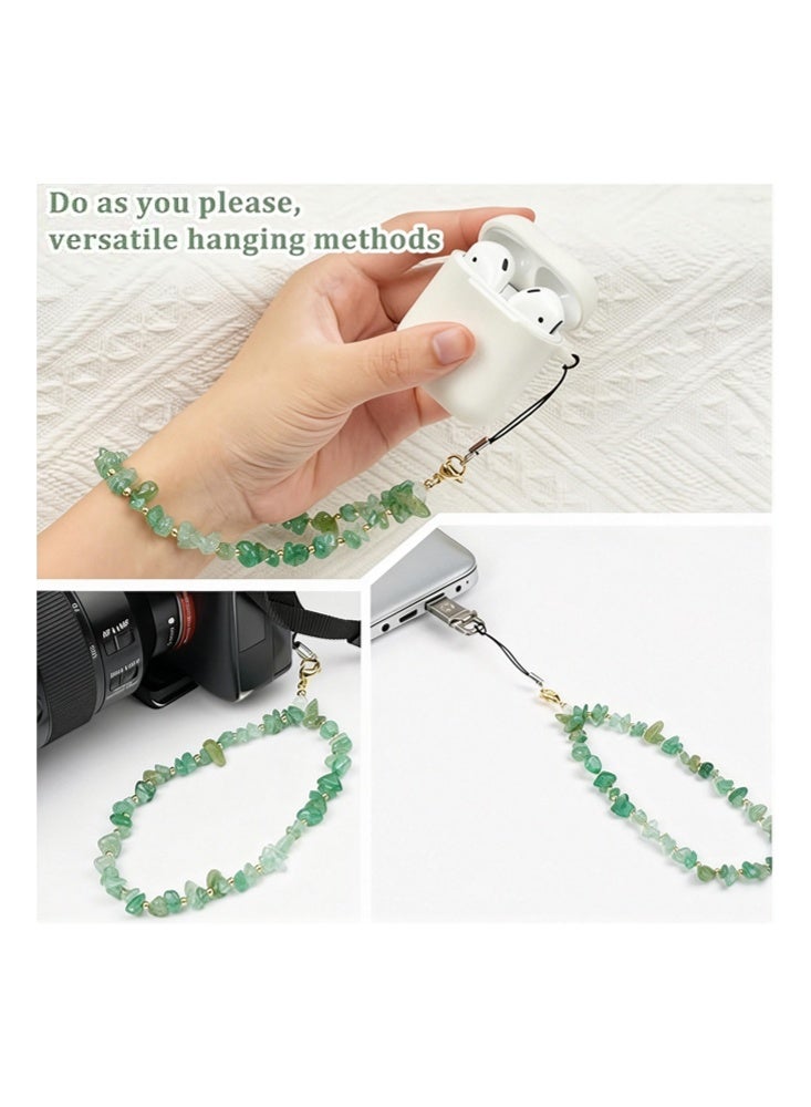 Lucky Star Phone Charm, Natural Crystal Beaded Charms Lanyard, Anti- Lost Charm Wrist Strap Phone Lanyard Wrist Strap Keychain for Wallet Handbag Camera Cell Decoration-Green Quartz - Image 5