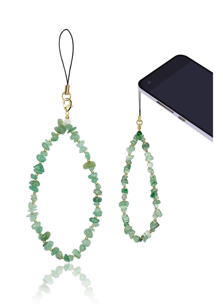 Lucky Star Phone Charm, Natural Crystal Beaded Charms Lanyard, Anti- Lost Charm Wrist Strap Phone Lanyard Wrist Strap Keychain for Wallet Handbag Camera Cell Decoration-Green Quartz - Image 1