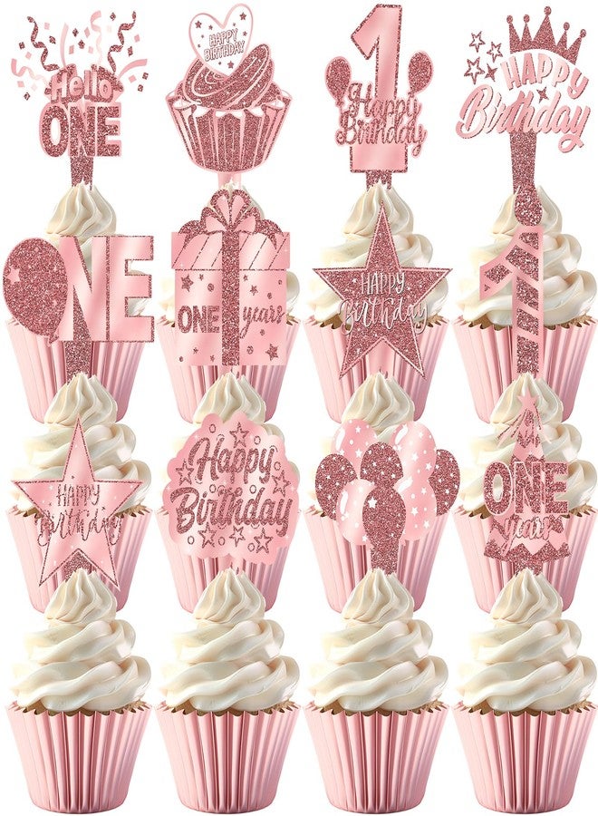 Celee 48 PCS 1st Rose Gold Cupcake Toppers - Perfect for 1st Birthday Party Decorations, Milestone Celebrations, and Elegant Events - Image 1