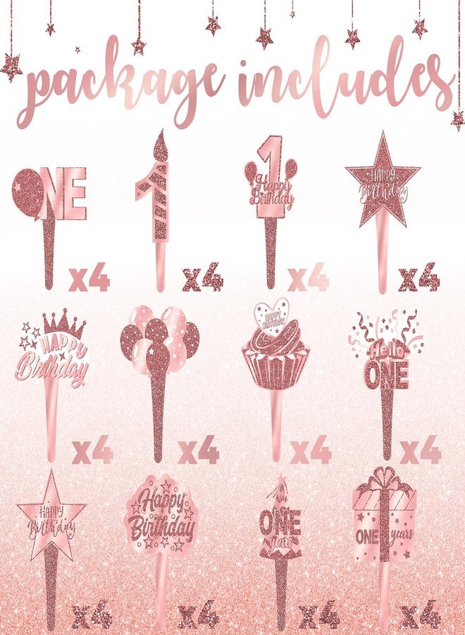 Celee 48 PCS 1st Rose Gold Cupcake Toppers - Perfect for 1st Birthday Party Decorations, Milestone Celebrations, and Elegant Events - Image 3