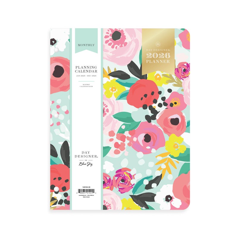 Blue Sky Day Designer 2026 Monthly Planner Calendar, January 2026 - December 2026, 8.5" x 11", Clear Flexible Cover, Stapled Binding, Secret Garden Mint - Image 1