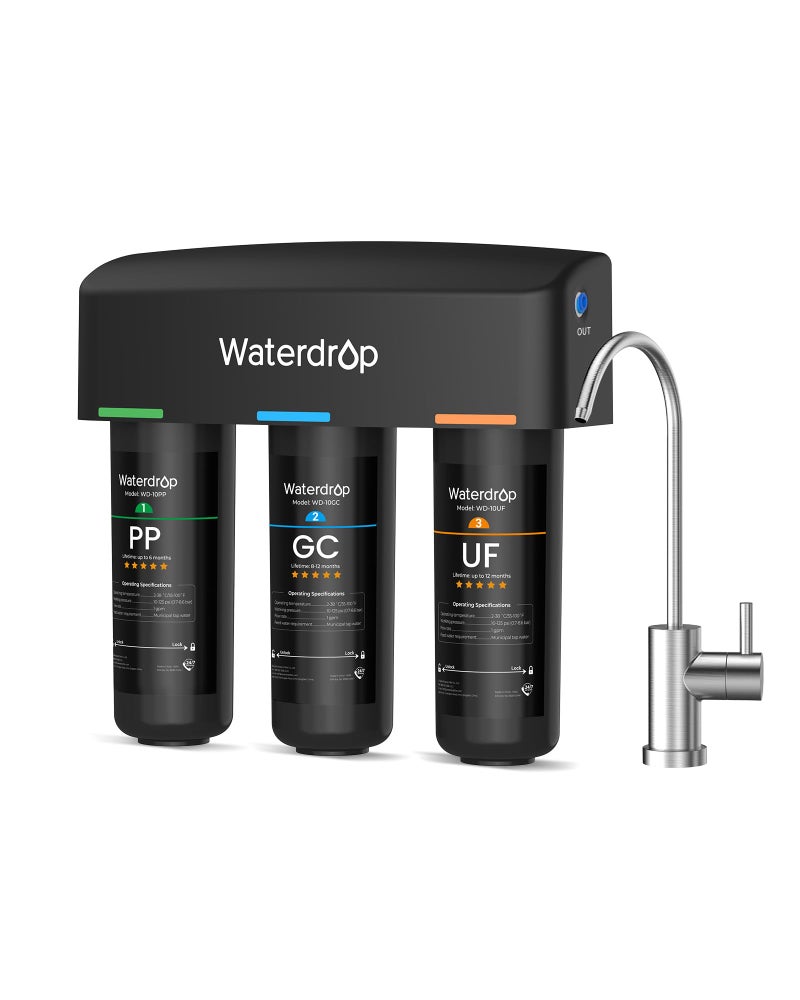 Waterdrop TSB-UF 0.01 Î¼m Ultra Filtration Under Sink Water Filter System, 9 Layer Under Sink Water Filtration System, Reduces Chlorine, Fluoride, Taste and Odor, with A Separate Faucet, Quick Change - Image 1