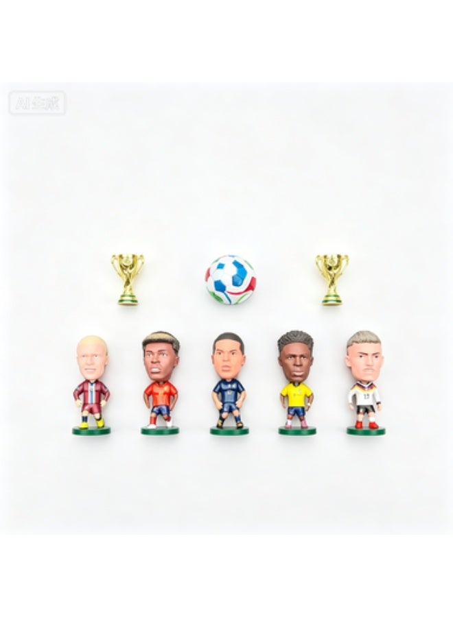 Football Superstar Figurine Gift Set, 5 Q-Version PVC Player Figures with Mini Soccer Ball and Trophies - Image 2