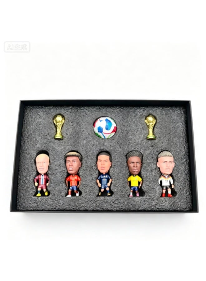 Football Superstar Figurine Gift Set, 5 Q-Version PVC Player Figures with Mini Soccer Ball and Trophies - Image 1