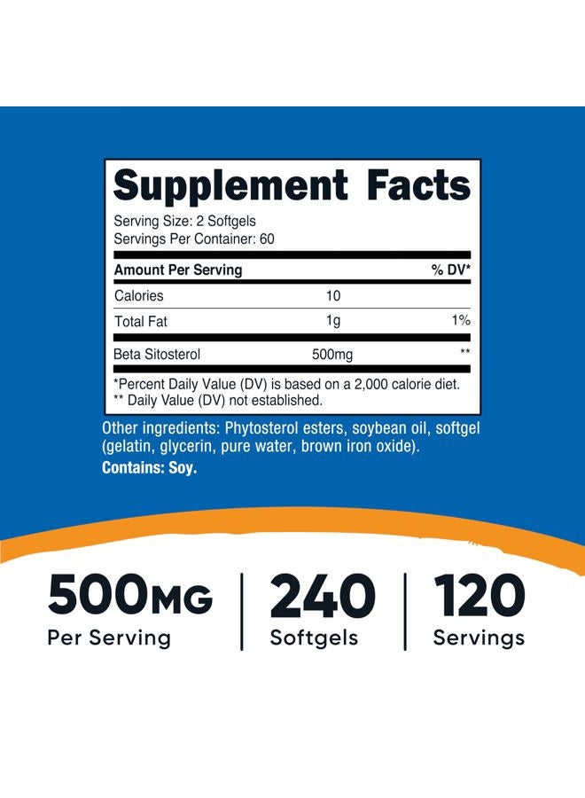 Nutricost بيتا سيتوستيرول 240 كبسولة لينة، 500 ملغ - خالي من الكائنات المعدلة وراثيًا، خالي من الغلوتين، مكمل غذائي، 120 حصة - Image 2