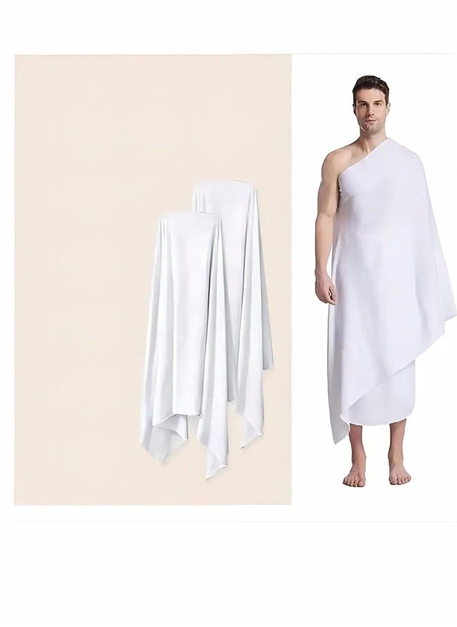 Generic - Ihram Towel - 2-Piece Islamic Men's Towel - Soft Ihram Ahram Ehram Towel - Absorbent Ritual Towel - Hygienic Pilgrimage Towel - Comfortable Hajj Towels - Lightweight Umrah Essentials – White - Image 1