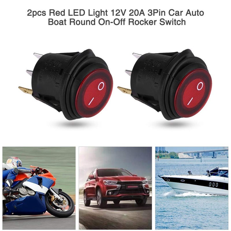 كينسو مفتاح الروك الدائري، قطعتان 12V/24V DC عالمي مقاوم للماء 20A 3 دبوس صغير تشغيل-إيقاف مفتاح الروك SPST مفتاح الروك LED مضيء دائري أحمر للقوارب والسيارات والمركبات البحرية - Image 5