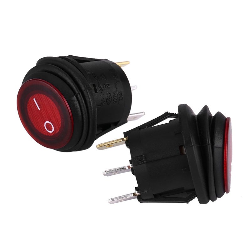 كينسو مفتاح الروك الدائري، قطعتان 12V/24V DC عالمي مقاوم للماء 20A 3 دبوس صغير تشغيل-إيقاف مفتاح الروك SPST مفتاح الروك LED مضيء دائري أحمر للقوارب والسيارات والمركبات البحرية - Image 3