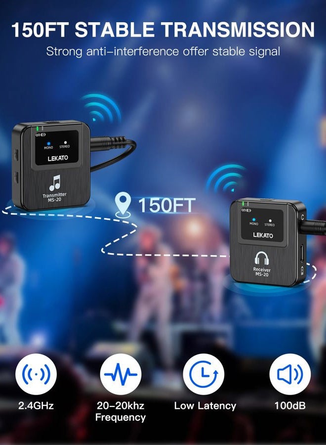 LEKATO سماعة أذن لاسلكية MS-20 للشحن، مع 1 مرسل، نظام IEM بتردد 2.4G، اقتران تلقائي، دعم OTG، من واحد إلى أكثر، مراقبة داخل الأذن للاستوديو، الحفلات، المغنيين، الفرق (1 مرسل) - Image 4
