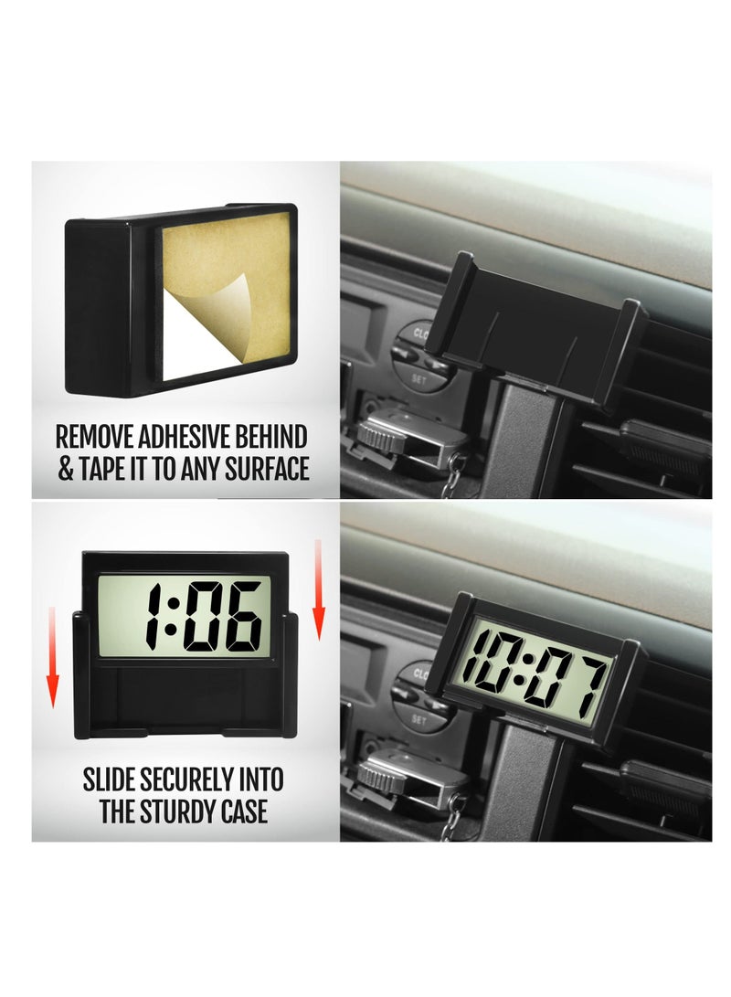 Car Dashboard Digital Clock, 2 Pack Vehicle Adhesive Clock with Jumbo LCD Time u0026 Day Display, Mini Automotive Stick On Watch for Car Truck Dashboard u0026 Air Vent, Black - Image 3