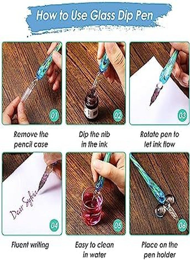 kreni Stunning Writing Crystal Glass Dip Pen Set - Art, Writing, Signatures, Calligraphy - Includes Glass Dip Pen, Ink Set, Holder, and Container (Random Colour) - Image 4