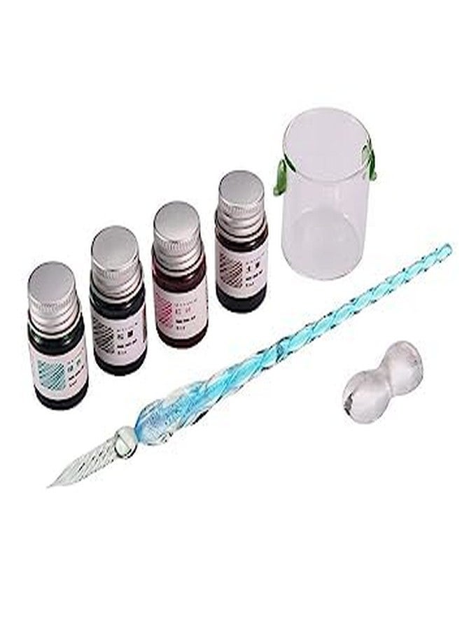 kreni Stunning Writing Crystal Glass Dip Pen Set - Art, Writing, Signatures, Calligraphy - Includes Glass Dip Pen, Ink Set, Holder, and Container (Random Colour) - Image 1