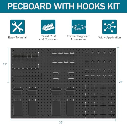 Daanxw Peg Board Kit, Includes Pegboard and Accessories,with Hooks and Bins,Peg Board Wall Organizer for Office,Ornaments Display,Crafts Organization (129, Black) - Image 4