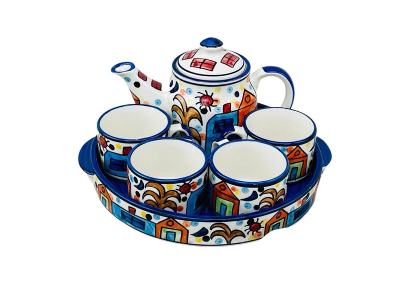 FabSeasons Ceramic Set of Teapot, Plate & 4 Coffee Cups, Proudly Handmade in India - Image 1