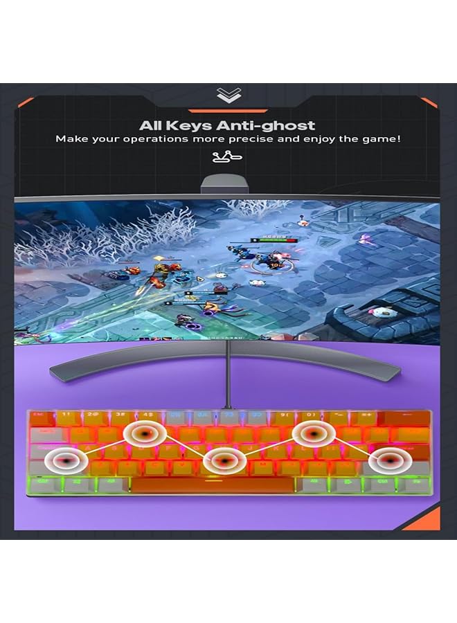 61 Keys Rgb Gaming Keyboard 60% Mini Wired Waterproof With Anti Ghosting Keyboard And Three Color Keycaps With Red Switch For Gamers(Yellow White And Orange) - Image 3