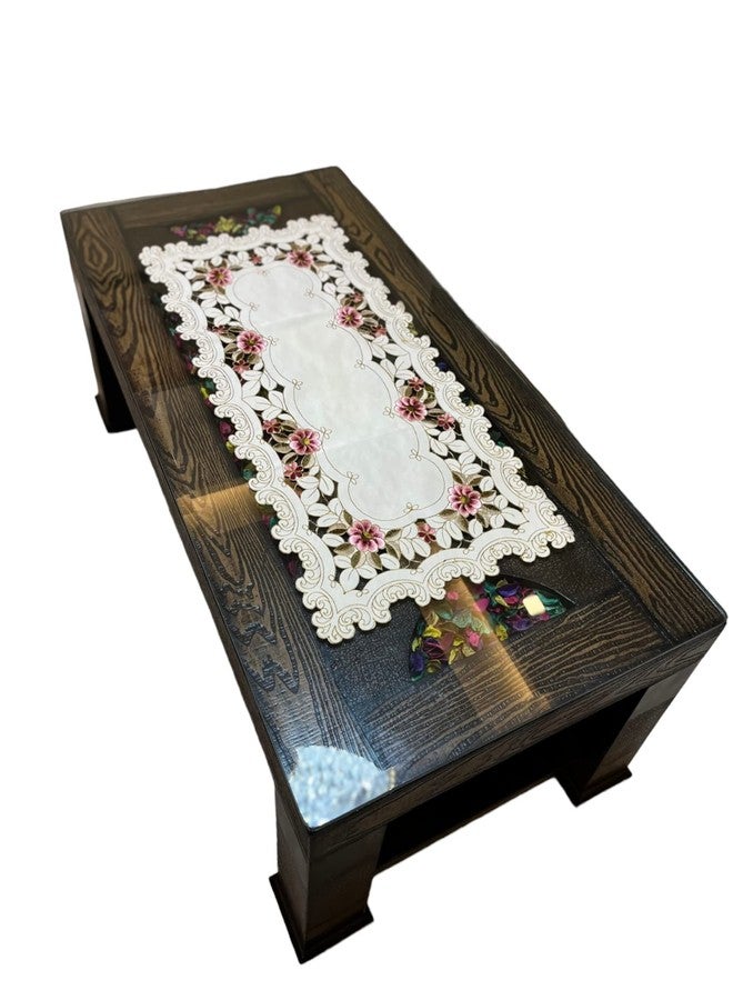 MONKDECOR Satin Embroidery Centre Table Runner (Size-16x33 Inches) Satin_D4 - Image 1