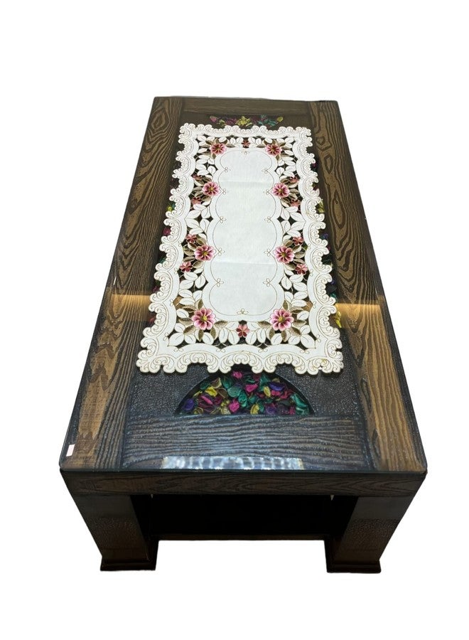 MONKDECOR Satin Embroidery Centre Table Runner (Size-16x33 Inches) Satin_D4 - Image 2