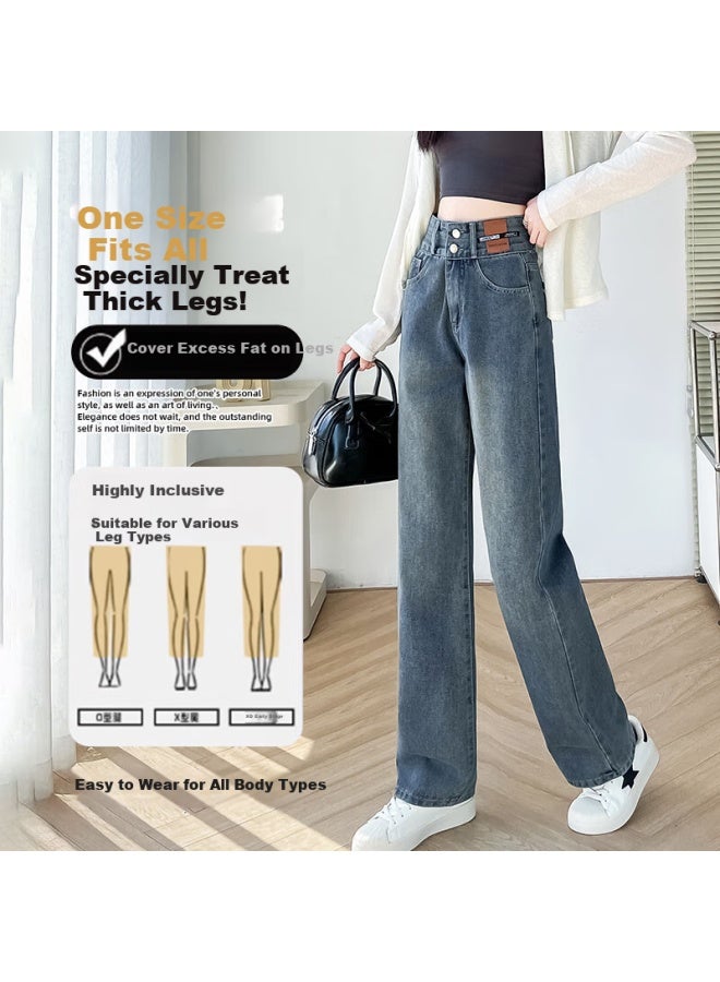 Yishangmei Women's Jeans, New Spring And Autumn Style, Retro High-waist Slimming Wide-leg Pants, Loose-fitting Casual Straight-leg Trousers For Pee Figures - Image 1