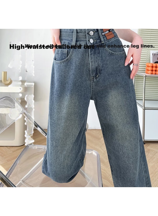 Yishangmei Women's Jeans, New Spring And Autumn Style, Retro High-waist Slimming Wide-leg Pants, Loose-fitting Casual Straight-leg Trousers For Pee Figures - Image 5