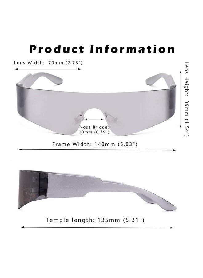 COASION - Wrap Around Sunglasses For Women Men Trendy Rimless Futuristic Shades Y2K Shield Flat Top Fashion Eyeglasses (Silversilver Mirrored + Purplepink Mirrored) - Image 1