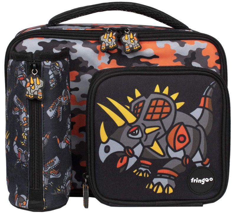Fringoo  Large Capacity Kids Square Lunch Bag  Small Cool Bag Kids Lunchbox  Perfect As School Lunch Bag for Boys  Dinosaur Robot