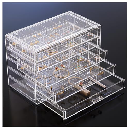 ProCase Acrylic Earrings Holder Organizer Box, Large Clear Earring Jewelry Storage Transparent Stackable Drawers Jewelry Display for Earring Ring Bracelet -Clear, 5 Layers - Image 1
