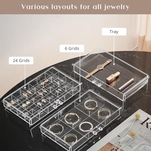 ProCase Acrylic Earrings Holder Organizer Box, Large Clear Earring Jewelry Storage Transparent Stackable Drawers Jewelry Display for Earring Ring Bracelet -Clear, 5 Layers - Image 3