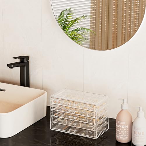 ProCase Acrylic Earrings Holder Organizer Box, Large Clear Earring Jewelry Storage Transparent Stackable Drawers Jewelry Display for Earring Ring Bracelet -Clear, 5 Layers - Image 4