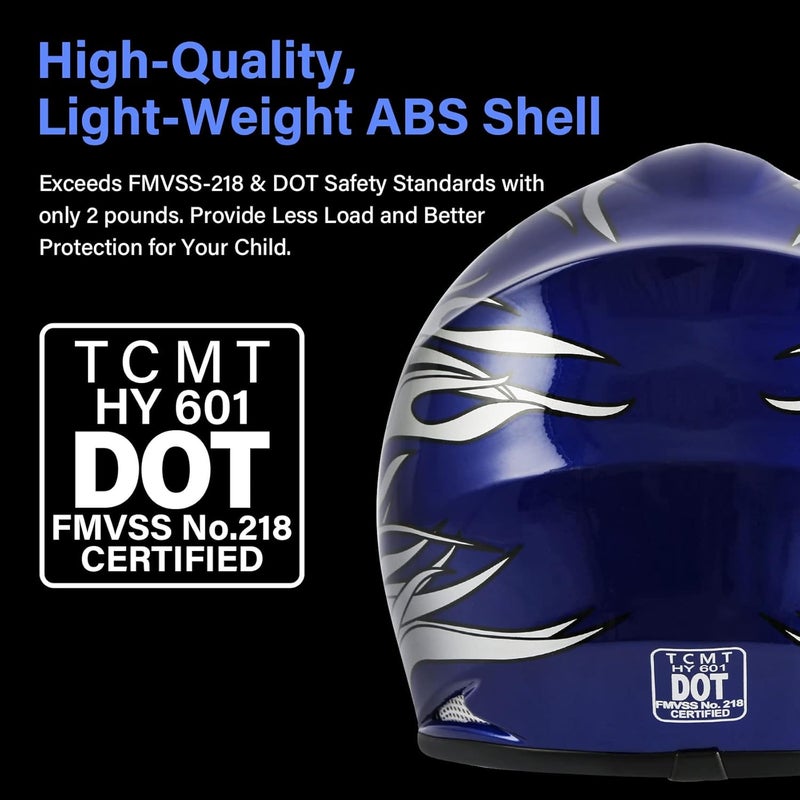 TCMT Youth & Kids Motorcycle Off-Road Full Face Helmet with Goggles and Gloves - Image 3