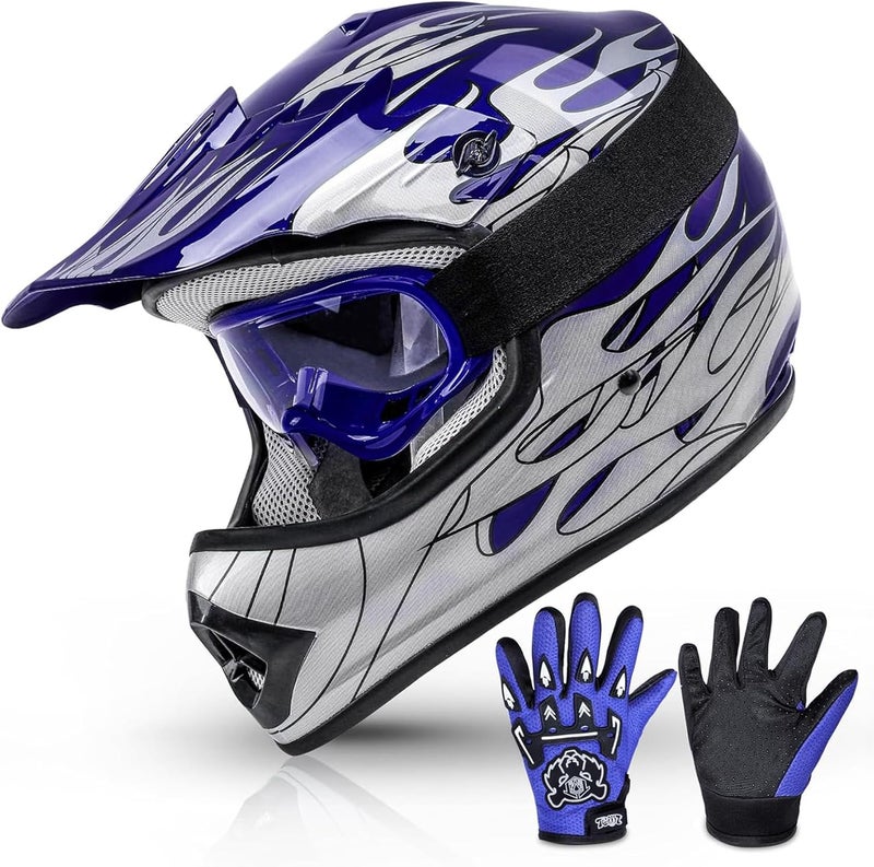 TCMT Youth & Kids Motorcycle Off-Road Full Face Helmet with Goggles and Gloves - Image 1