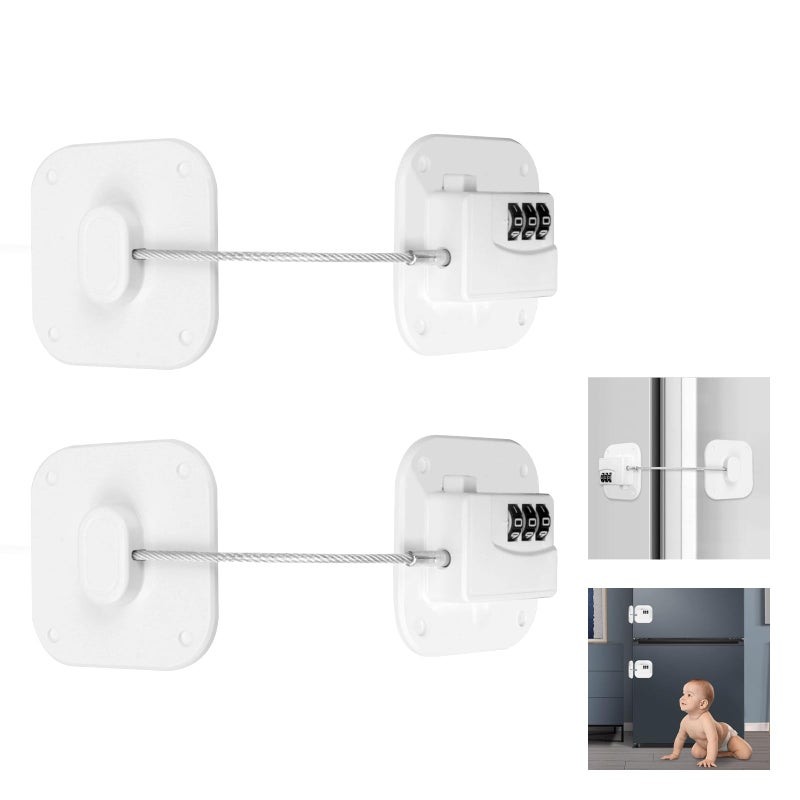 XDENGP Refrigerator Lock 2 Packs Fridge Lock Easy to Use and Install on Cabinets and Drawers Fridge Locks for Kids Safety and Security No Key Required and SurfaceFriendly White - Image 2