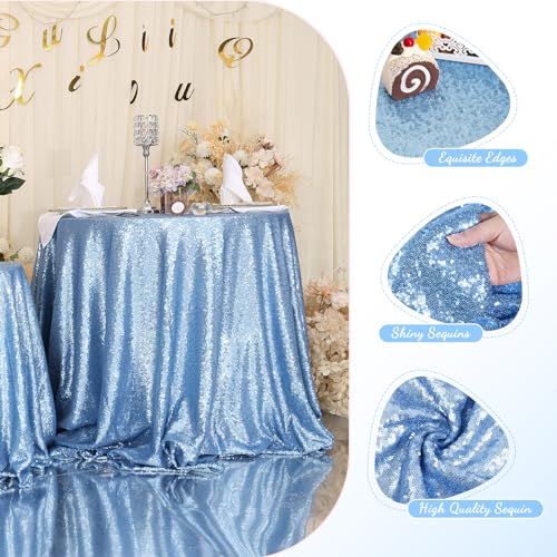 PartyDelight Sequin Tablecloth Mint Green Sparkly Table Cloth Christmas Decor Square 50x50 inch - Image 5