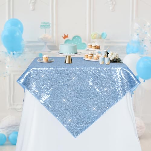 PartyDelight Sequin Tablecloth Mint Green Sparkly Table Cloth Christmas Decor Square 50x50 inch - Image 2