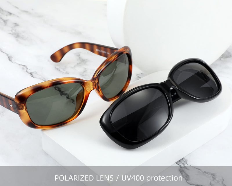 FEISEDY نظارات شمسية مستطيلة بولارية عتيقة من FEISEDY للنساء والرجال بإطار أسود سميك هافانا B2703 - Image 4