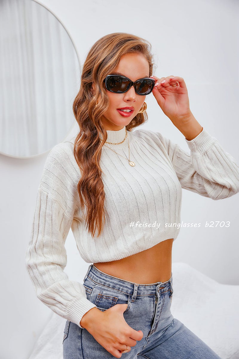 FEISEDY نظارات شمسية مستطيلة بولارية عتيقة من FEISEDY للنساء والرجال بإطار أسود سميك هافانا B2703 - Image 2