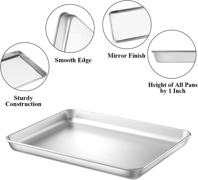 Wildone Baking Sheet with Rack Set [2 Pans + 2 Racks], Wildone Stainless Steel Cookie Sheet Baking Pan Tray with Cooling Rack, Size 9 x 7 x 1 Inch, Non Toxic & Heavy Duty & Easy Clean - Image 3