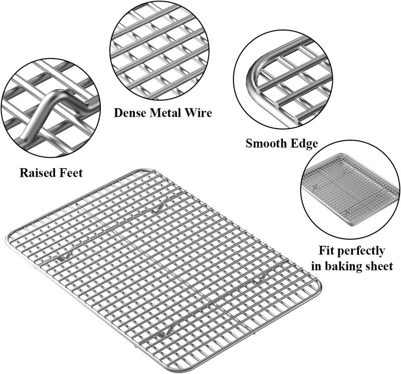 Wildone Baking Sheet with Rack Set [2 Pans + 2 Racks], Wildone Stainless Steel Cookie Sheet Baking Pan Tray with Cooling Rack, Size 9 x 7 x 1 Inch, Non Toxic & Heavy Duty & Easy Clean - Image 4