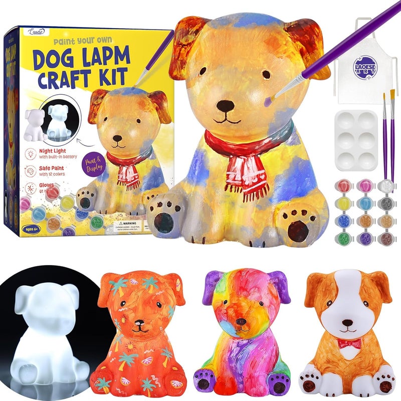 ONE TO FOUR Paint Own Dog Lamp Kit, Art Supplies Arts & Crafts Kit, Painting kit for Kids 6-12, Arts and Crafts for Kids Ages 8-12, Toys Girls Boy Birthday Gift Ages 6 7 8 9 10 11 12+ - Image 1
