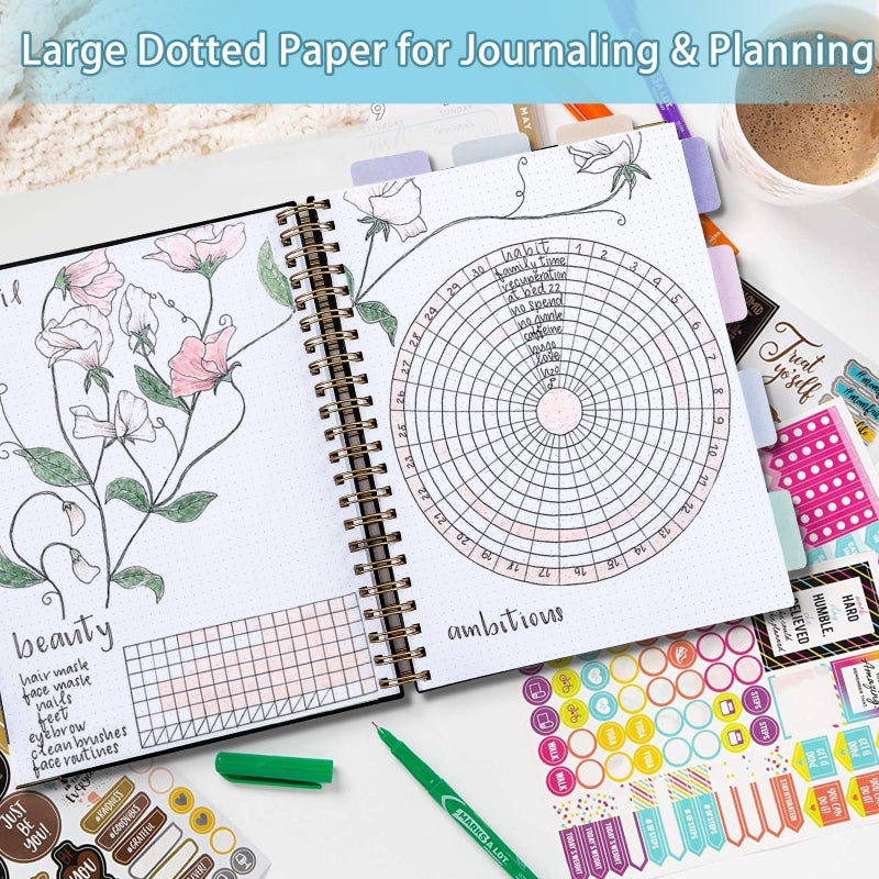 Amanple Spiral Notebook, Dotted Notebook, 8.5" x 11", 300 Page Hardcover Large Dot Grid Notebook Journal for Bullet, Thick Paper Fights Ink Bleed, A4 Leather Journal for Women Men, 24 PCS Tabs, Light Blue - Image 3