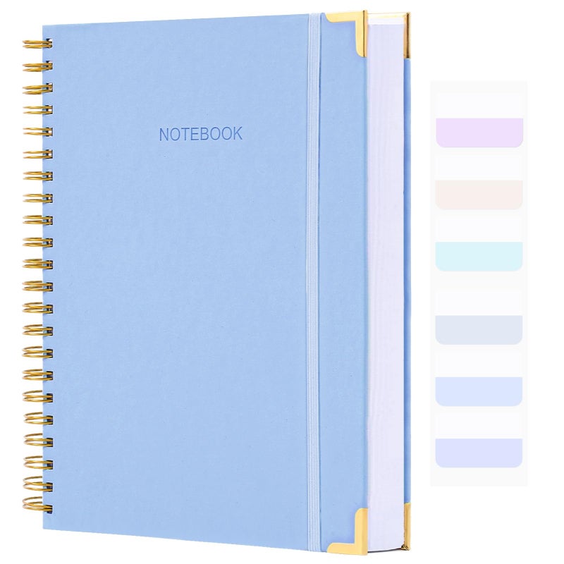 Amanple Spiral Notebook, Dotted Notebook, 8.5" x 11", 300 Page Hardcover Large Dot Grid Notebook Journal for Bullet, Thick Paper Fights Ink Bleed, A4 Leather Journal for Women Men, 24 PCS Tabs, Light Blue - Image 1