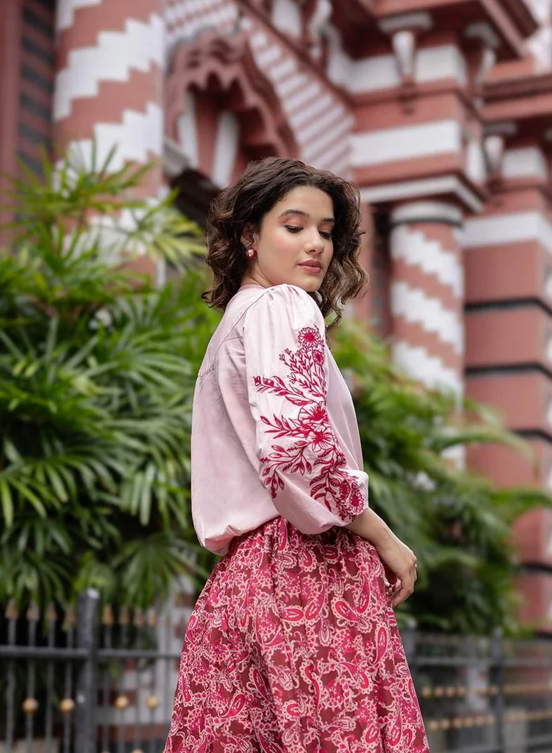 Zigzag  Side Sleeve Embroidered Casual Top for Women | Best Price UAE