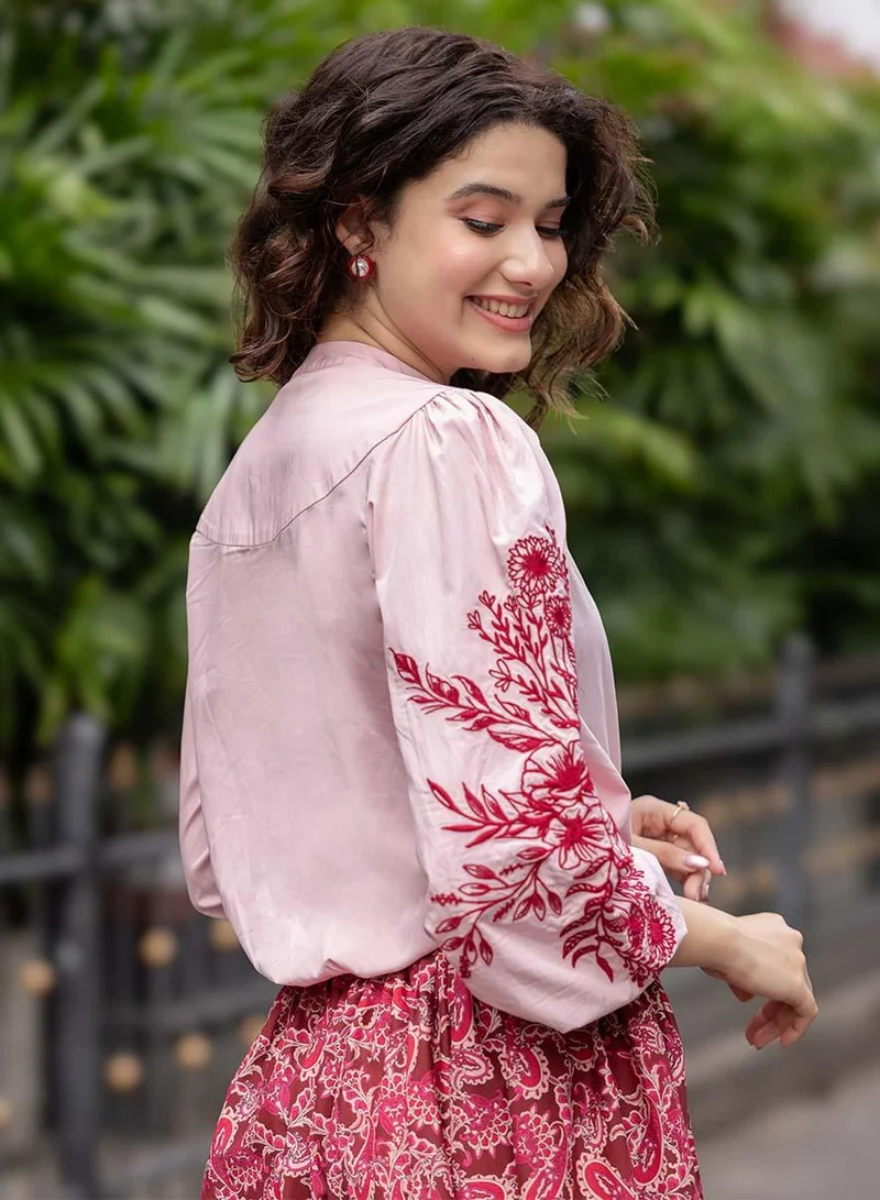 Zigzag  Side Sleeve Embroidered Casual Top for Women | Best Price UAE