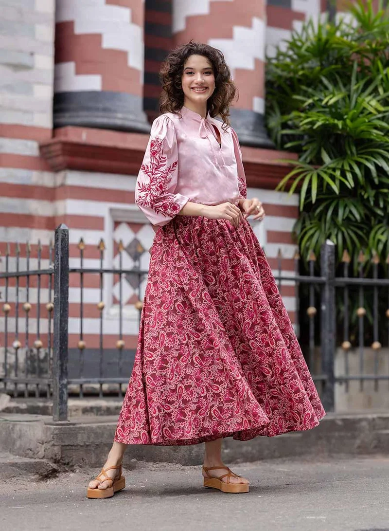 Zigzag Side Sleeve Embroidered Casual Top