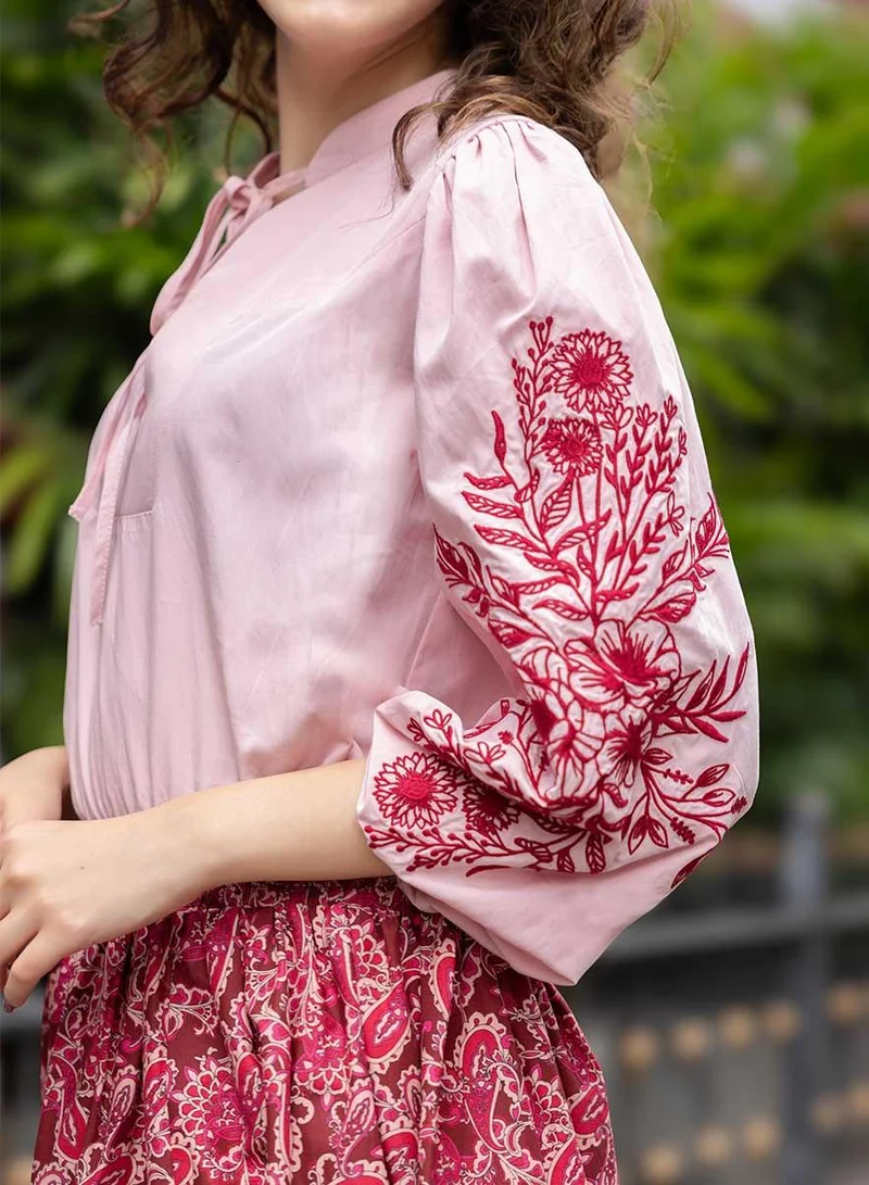 Zigzag  Side Sleeve Embroidered Casual Top for Women | Best Price UAE